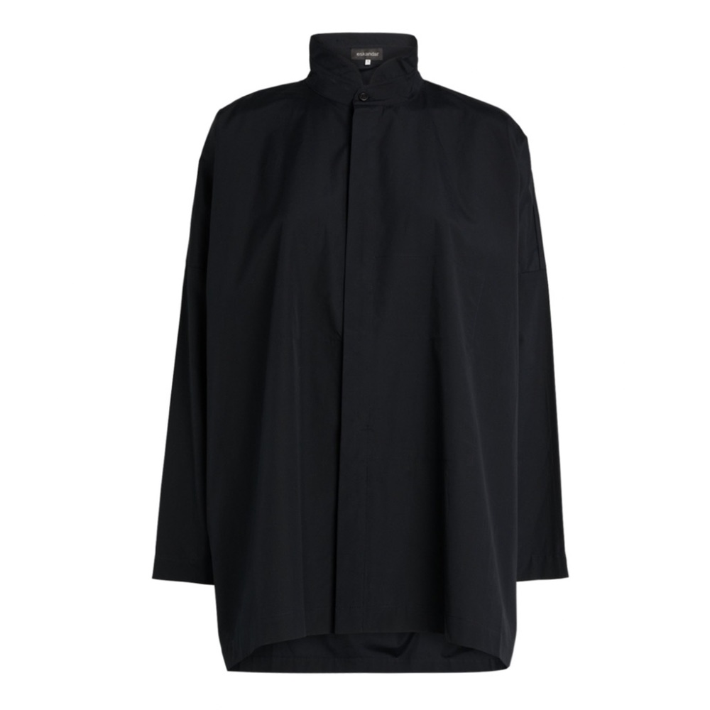 ESKANDAR Cotton Wide Double Stand-Collar Shirt in Black